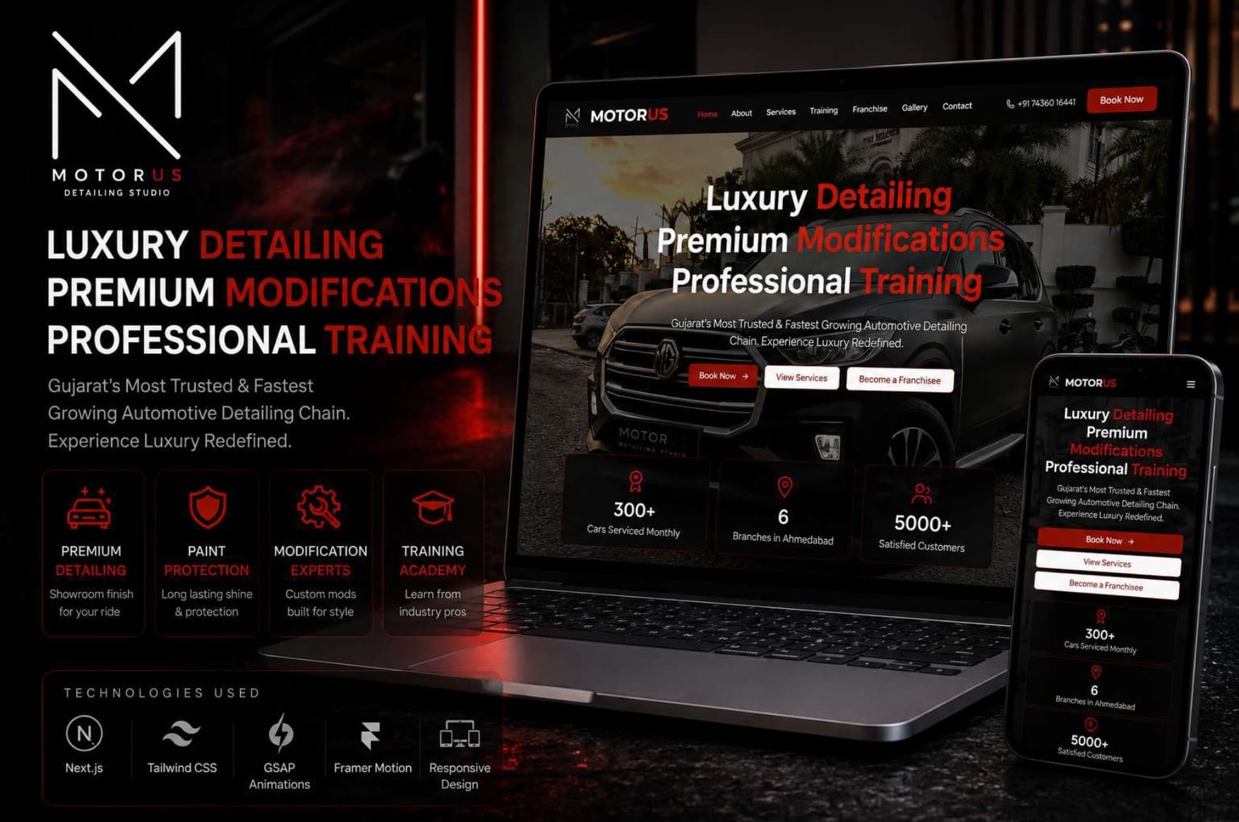 MotorUS automotive detailing studio website displayed across devices